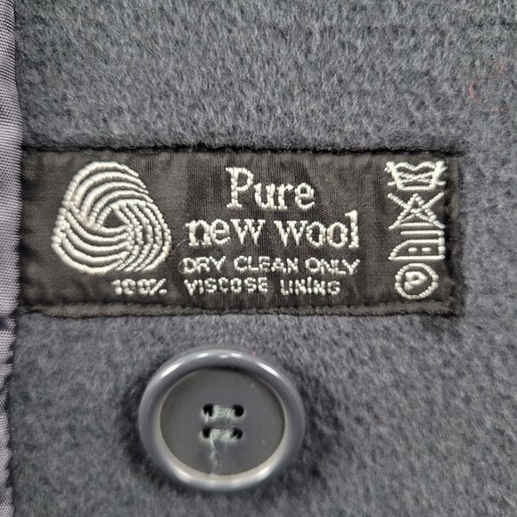 VTG Glenbrooke Grey Pure New Wool Double Breasted Pockets Lined Pea Coat USA 10 - Picture 4 of 16